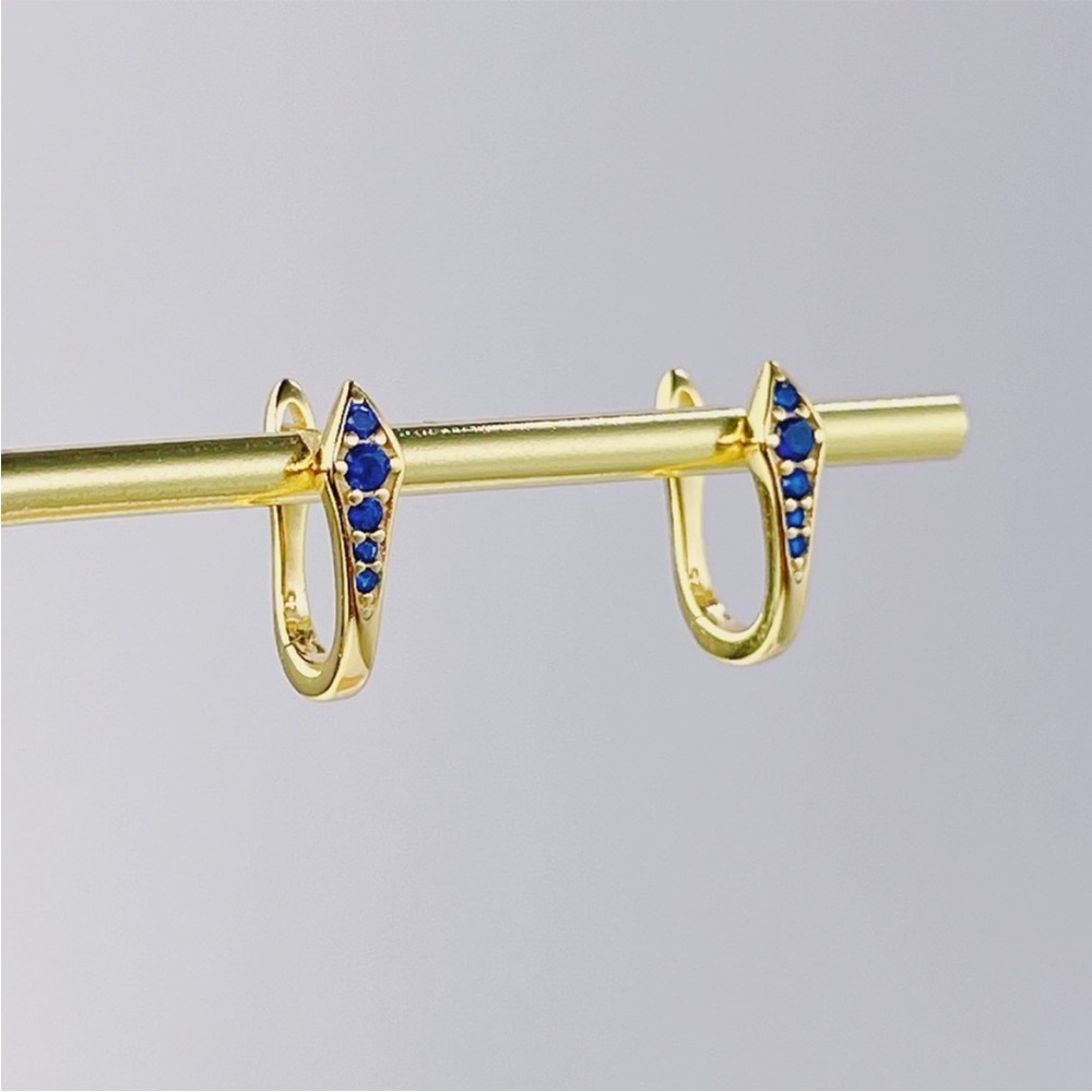 Sapphire Blue Snake Earrings Gold Layered Sterling Silver S925